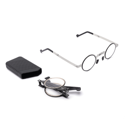 Compact Folding Reading Glasses with Blue Light Blocking Lenses for Men & Women | Lightweight Titanium Frame Readers with Case | Portable Ey