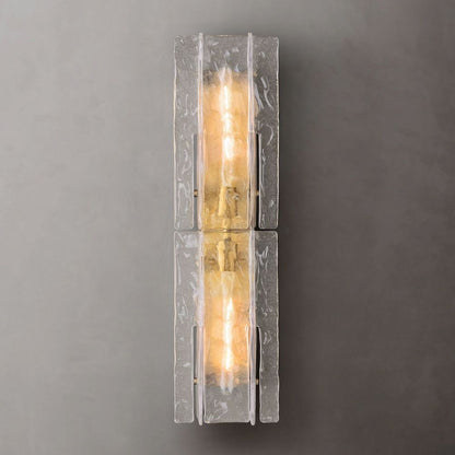 Textured Glass Wall Light Fixture Steel Frame Mid-Century Sconce for Living Room Bedroom Hallway Entryway