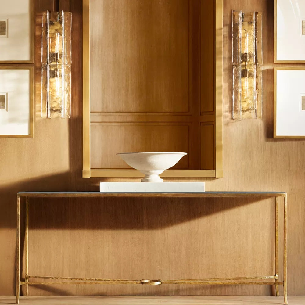 Textured Glass Wall Light Fixture Steel Frame Mid-Century Sconce for Living Room Bedroom Hallway Entryway