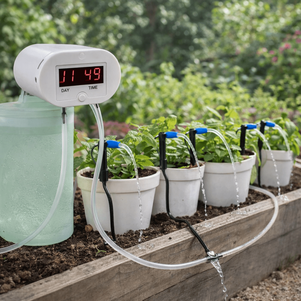Automatic Indoor Plant Watering Timer System with Programmable Schedule & Rechargeable Battery for Home Garden Self-Irrigation