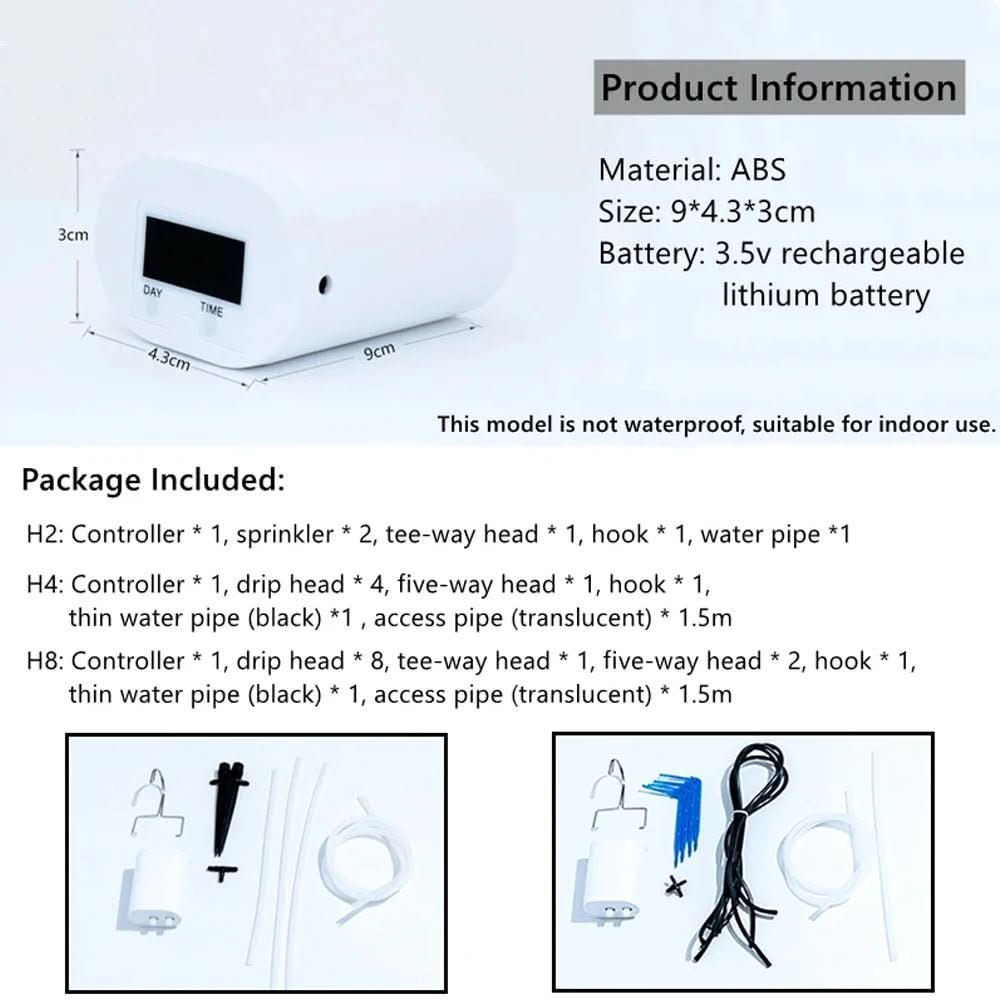 Automatic Indoor Plant Watering Timer System with Programmable Schedule & Rechargeable Battery for Home Garden Self-Irrigation