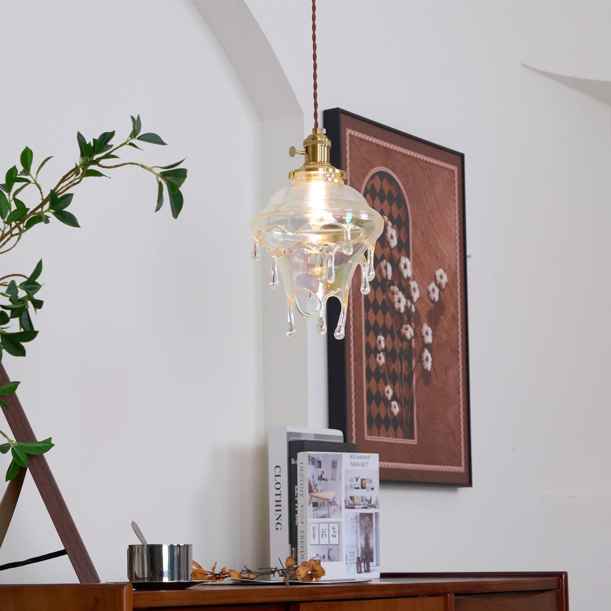 Resin Drip Hanging Lamp for Dining Room & Kitchen | Adjustable Cord Ceiling Fixture | LED or Edison Bulb Compatible | Modern Art Statement P