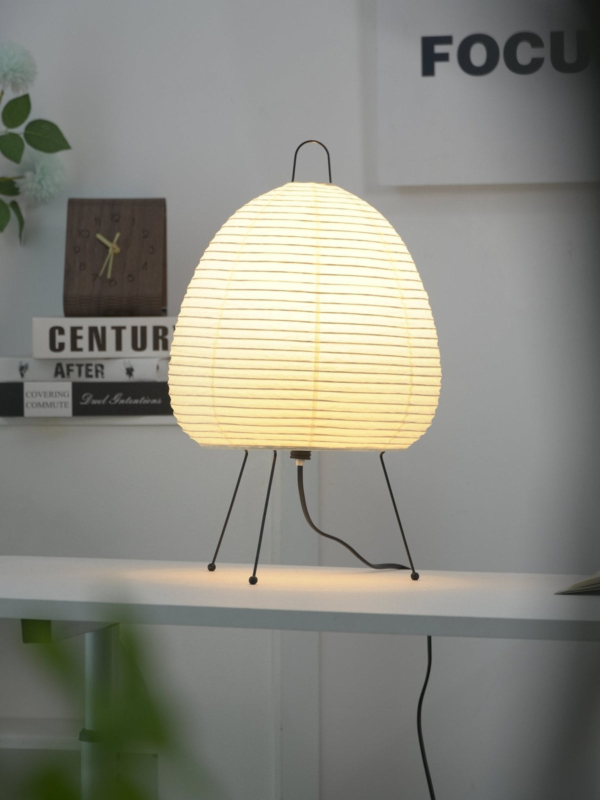 Handcrafted Paper Shade Accent Lamp 10 in Wide Warm Glow LED Bedside Nightlight for Bedroom Office Desktop Reading Nook Minimalist Japanese