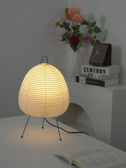 Handcrafted Paper Shade Accent Lamp 10 in Wide Warm Glow LED Bedside Nightlight for Bedroom Office Desktop Reading Nook Minimalist Japanese