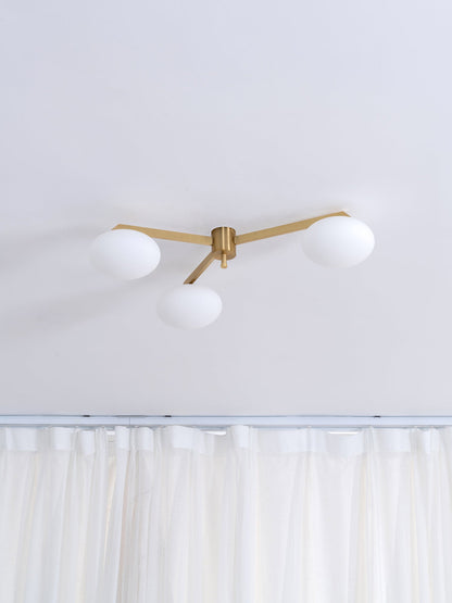Five-Arm Flush Mount Ceiling Fixture with Milky White Shades in Warm Gold Finish for Kitchen Island Bedroom Hallway Entry Foyer Low Profile