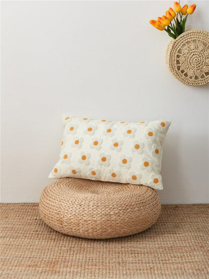 Floral Embroidered Throw Pillow Cover Cotton Daisy Stitch Sofa Cushion Case 18x18 or 12x20 Inch Hidden Zipper Lavender Ivory Bedroom Living