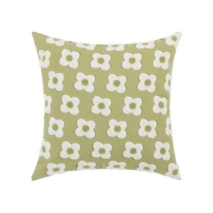 Floral Embroidered Throw Pillow Cover Cotton Daisy Stitch Sofa Cushion Case 18x18 or 12x20 Inch Hidden Zipper Lavender Ivory Bedroom Living
