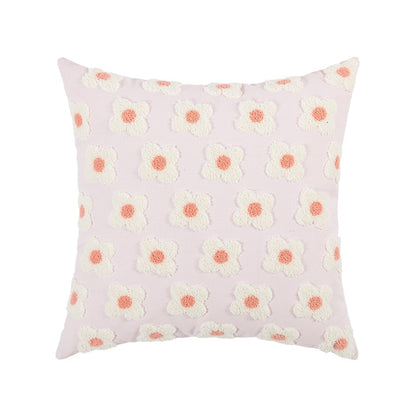 Floral Embroidered Throw Pillow Cover Cotton Daisy Stitch Sofa Cushion Case 18x18 or 12x20 Inch Hidden Zipper Lavender Ivory Bedroom Living
