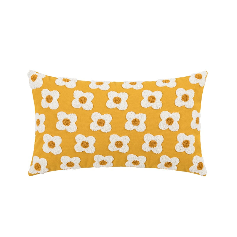 Floral Embroidered Throw Pillow Cover Cotton Daisy Stitch Sofa Cushion Case 18x18 or 12x20 Inch Hidden Zipper Lavender Ivory Bedroom Living