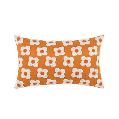 Floral Embroidered Throw Pillow Cover Cotton Daisy Stitch Sofa Cushion Case 18x18 or 12x20 Inch Hidden Zipper Lavender Ivory Bedroom Living