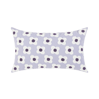 Floral Embroidered Throw Pillow Cover Cotton Daisy Stitch Sofa Cushion Case 18x18 or 12x20 Inch Hidden Zipper Lavender Ivory Bedroom Living