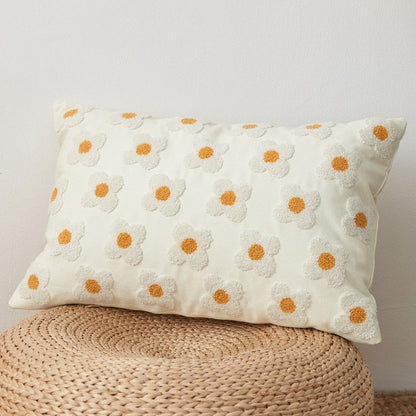 Floral Embroidered Throw Pillow Cover Cotton Daisy Stitch Sofa Cushion Case 18x18 or 12x20 Inch Hidden Zipper Lavender Ivory Bedroom Living