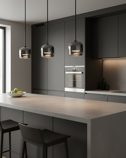 Glass Hanging Lamp 6.3 Inch Smoke Gray LED for Kitchen Island Dining Area Ceiling Mount Modern Minimalist Interior Lighting