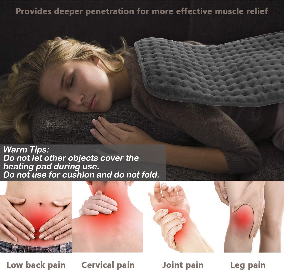 Therapeutic Heat Wrap with 10 Temperature Settings for Sore Muscles & Tension Relief – Soft Fabric, Auto Shutoff, Machine Washable for