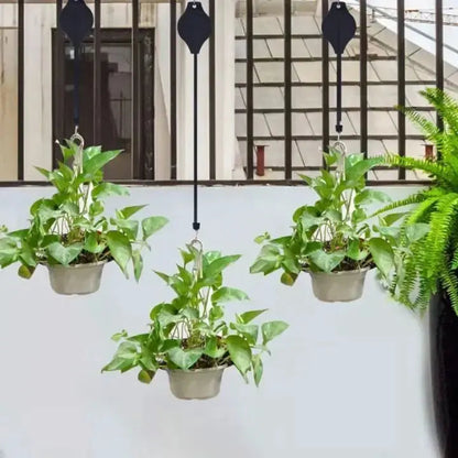 Hanging Plant Pulley System for Indoor & Outdoor Gardens – Adjustable Ceiling Mount Hanger with Steel Cable for Pots & Baskets