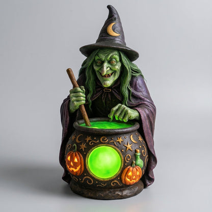 USB-Powered Glowing Cauldron Figurine with Neon Green LED Light for Halloween Decor, Fantasy Themed Rooms, Spooky Party Centerpiece, Tableto