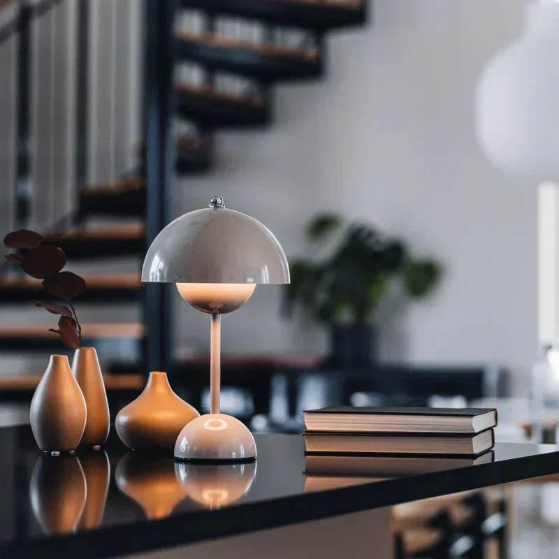 Lampe de bureau champignon sans fil avec variateur à 3 niveaux – Veilleuse LED rechargeable pour chambre, bureau et salon – 29,5 cm de hauteur