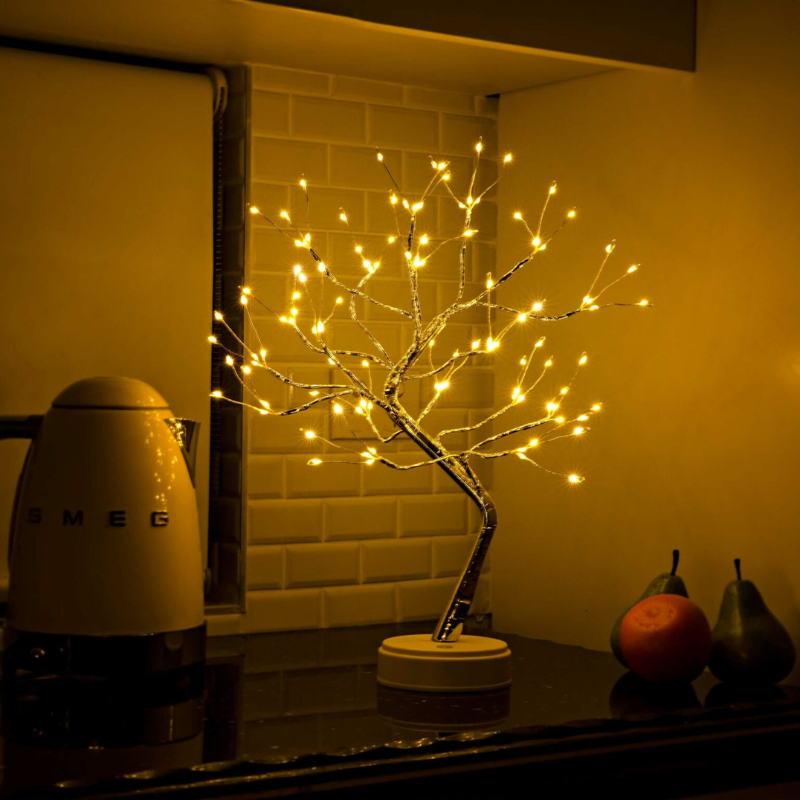 LED Tree Light Bonsai Style Decorative Tabletop Lamp Warm Glow Battery & USB Powered Accent Lighting for Bedroom Living Room Desk Home