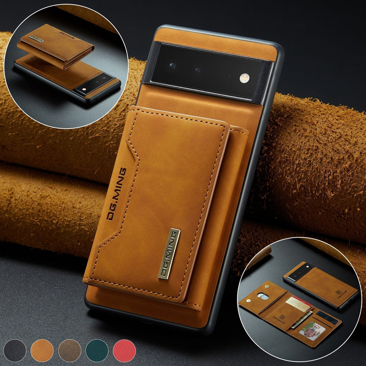 Magnetic Leather Wallet Case for Google Pixel – Detachable Card Holder with Raised Screen Protection & Microfiber Interior