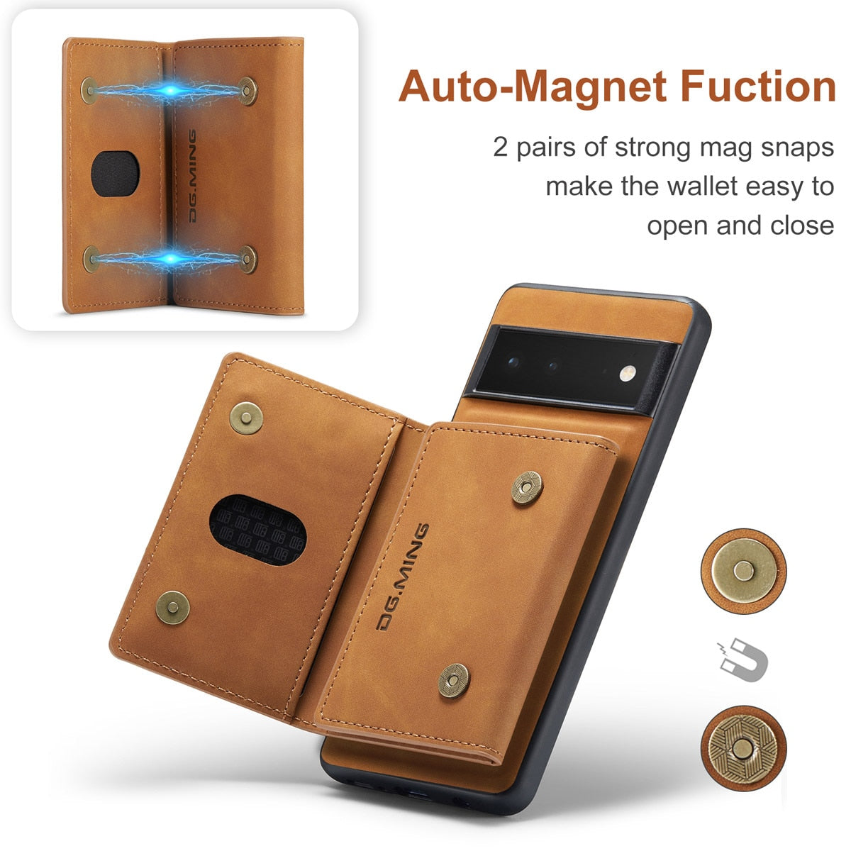 Magnetic Leather Wallet Case for Google Pixel – Detachable Card Holder with Raised Screen Protection & Microfiber Interior