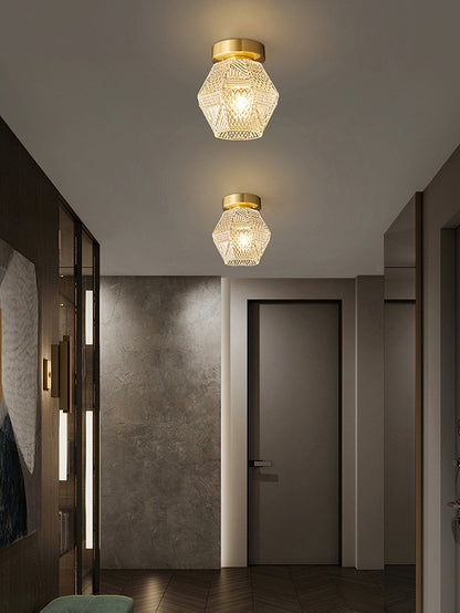 Geometric Glass Pendant Light with Faceted Shade | Polished Metal Hanging Fixture for Kitchen Island Entryway Breakfast Nook Hallway