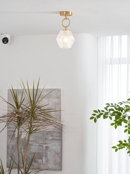 Geometric Glass Pendant Light with Faceted Shade | Polished Metal Hanging Fixture for Kitchen Island Entryway Breakfast Nook Hallway