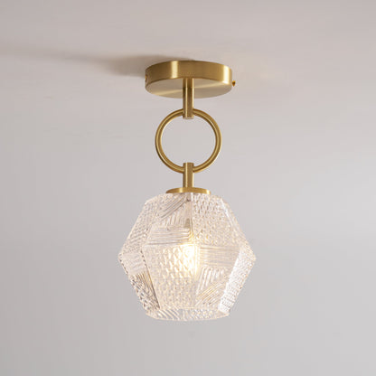 Geometric Glass Pendant Light with Faceted Shade | Polished Metal Hanging Fixture for Kitchen Island Entryway Breakfast Nook Hallway