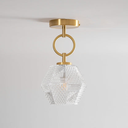 Geometric Glass Pendant Light with Faceted Shade | Polished Metal Hanging Fixture for Kitchen Island Entryway Breakfast Nook Hallway