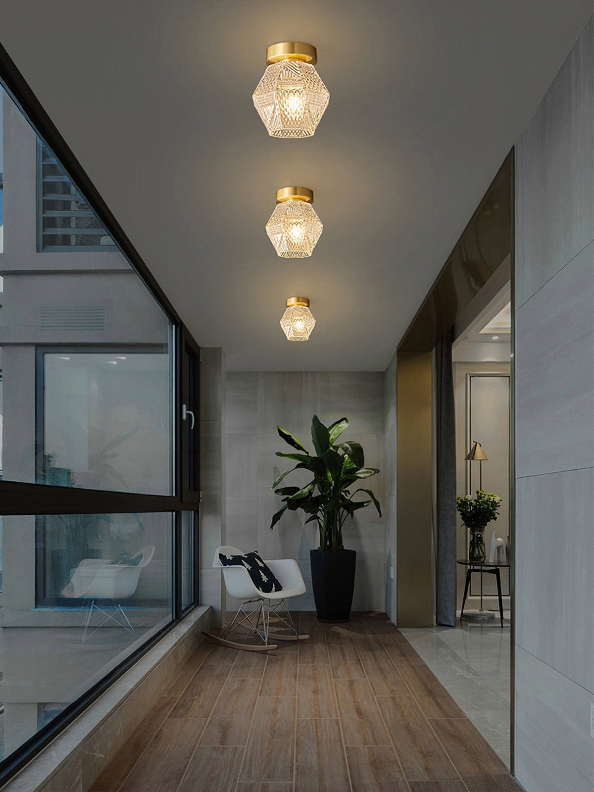 Geometric Glass Pendant Light with Faceted Shade | Polished Metal Hanging Fixture for Kitchen Island Entryway Breakfast Nook Hallway