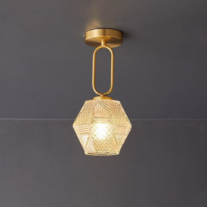 Geometric Glass Pendant Light with Faceted Shade | Polished Metal Hanging Fixture for Kitchen Island Entryway Breakfast Nook Hallway