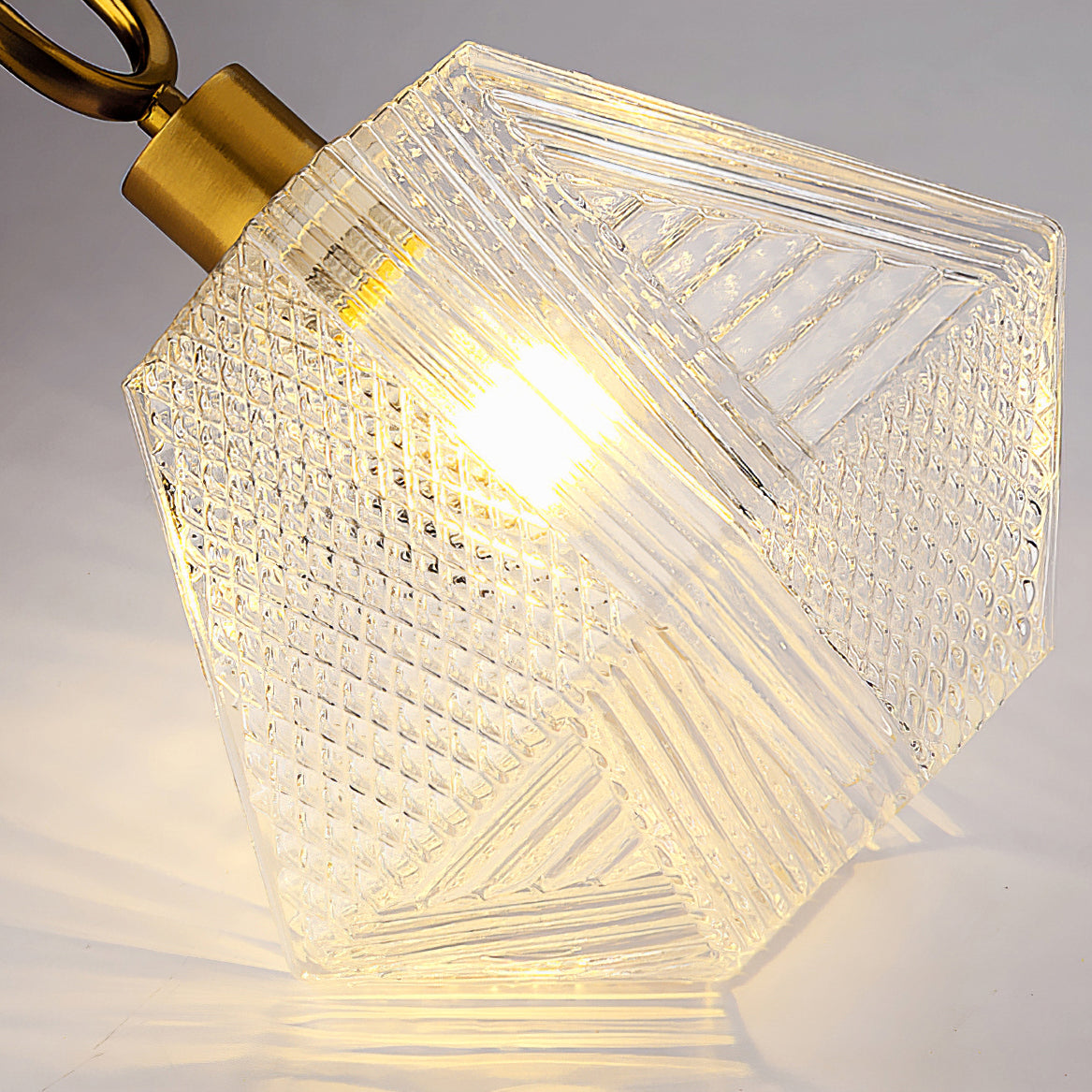 Geometric Glass Pendant Light with Faceted Shade | Polished Metal Hanging Fixture for Kitchen Island Entryway Breakfast Nook Hallway