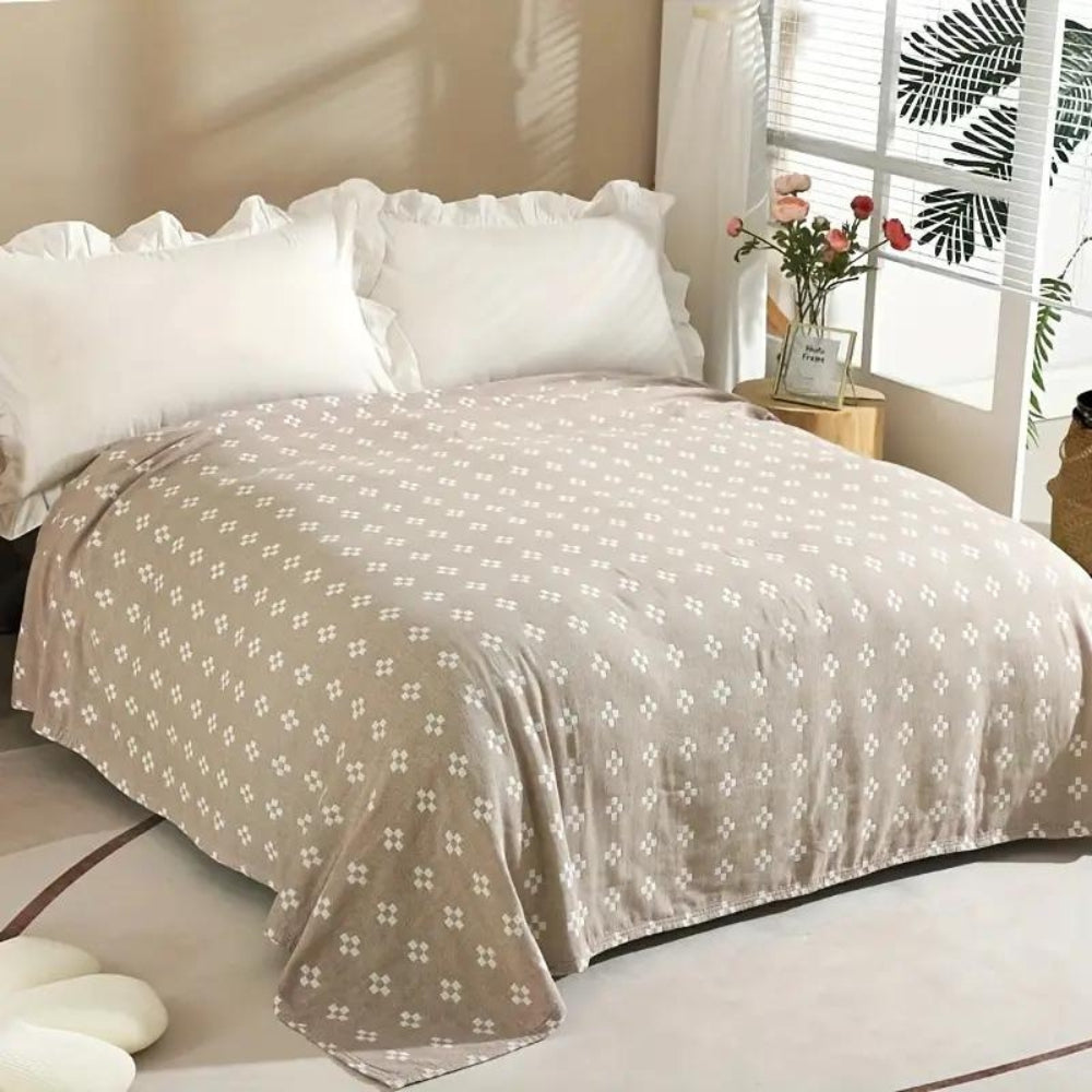 Triple-Layer Cotton Gauze Throw Blanket Lightweight Breathable Geometric Diamond Texture Year-Round Bedding for Twin Full Queen