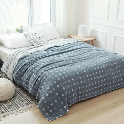 Triple-Layer Cotton Gauze Throw Blanket Lightweight Breathable Geometric Diamond Texture Year-Round Bedding for Twin Full Queen