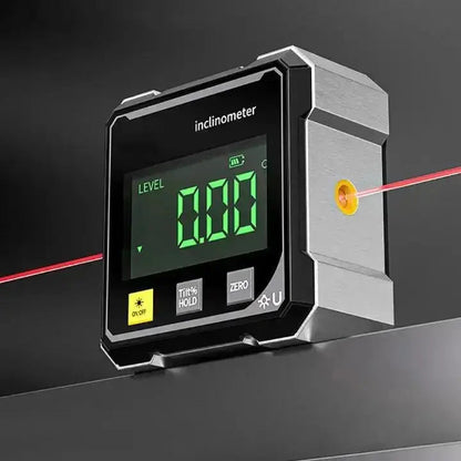 USB Rechargeable Magnetic Angle Finder with Laser Line – 2.4 in Aluminum Digital Level Gauge for Woodworking Shelves Framing – Zero Hold Fun