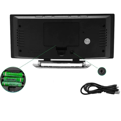 Curved LED Digital Alarm Clock with Auto-Dimming Mirror Display for Bedroom, Nightstand & Desk | USB or Battery Powered