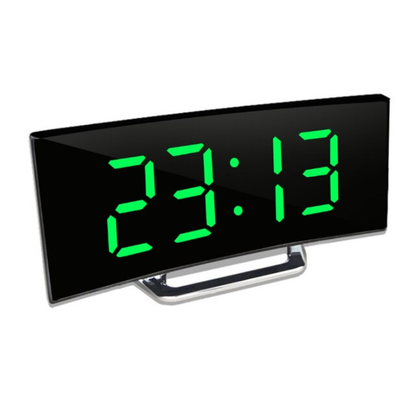 Curved LED Digital Alarm Clock with Auto-Dimming Mirror Display for Bedroom, Nightstand & Desk | USB or Battery Powered