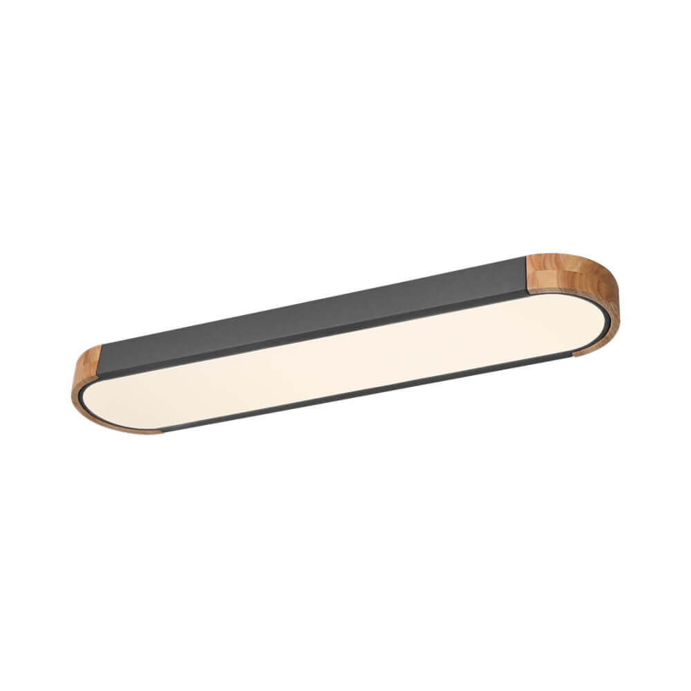 Plafonnier LED ovale fin avec détails en bois | Luminaire encastré à intensité variable pour salon et chambre | Lustre moderne extra-plat | Câblage fixe