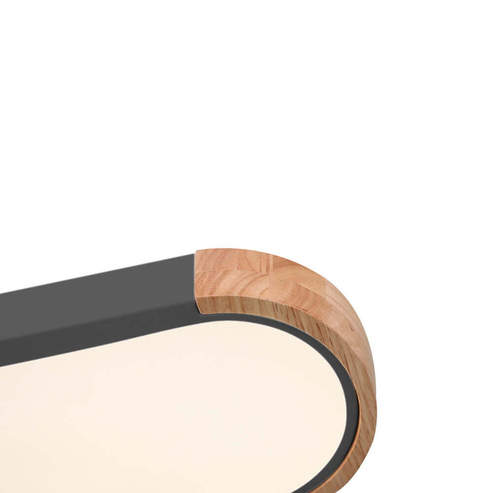 Plafonnier LED ovale fin avec détails en bois | Luminaire encastré à intensité variable pour salon et chambre | Lustre moderne extra-plat | Câblage fixe