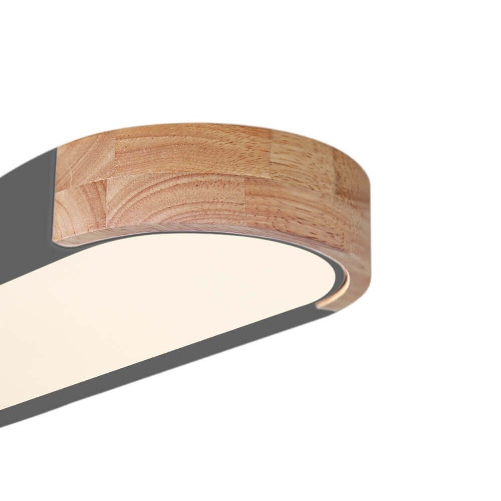 Plafonnier LED ovale fin avec détails en bois | Luminaire encastré à intensité variable pour salon et chambre | Lustre moderne extra-plat | Câblage fixe