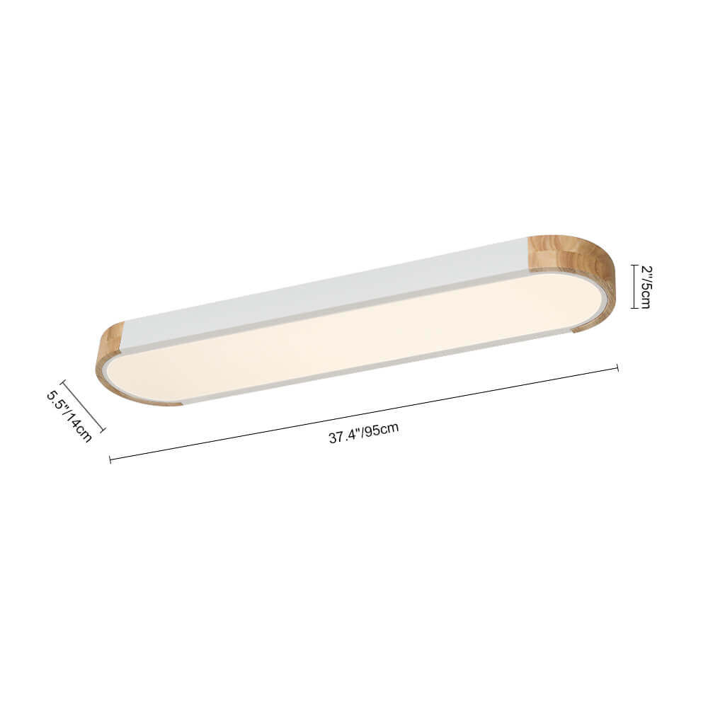 Plafonnier LED ovale fin avec détails en bois | Luminaire encastré à intensité variable pour salon et chambre | Lustre moderne extra-plat | Câblage fixe