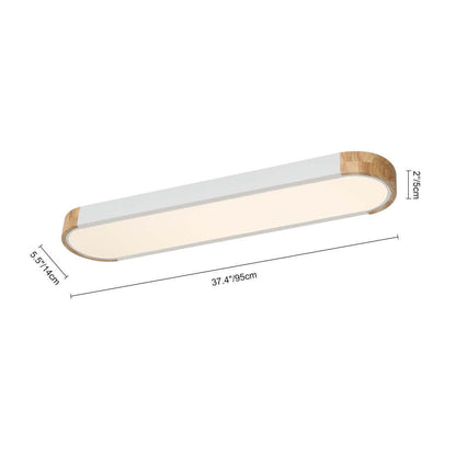 Plafonnier LED ovale fin avec détails en bois | Luminaire encastré à intensité variable pour salon et chambre | Lustre moderne extra-plat | Câblage fixe