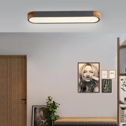 Plafonnier LED ovale fin avec détails en bois | Luminaire encastré à intensité variable pour salon et chambre | Lustre moderne extra-plat | Câblage fixe