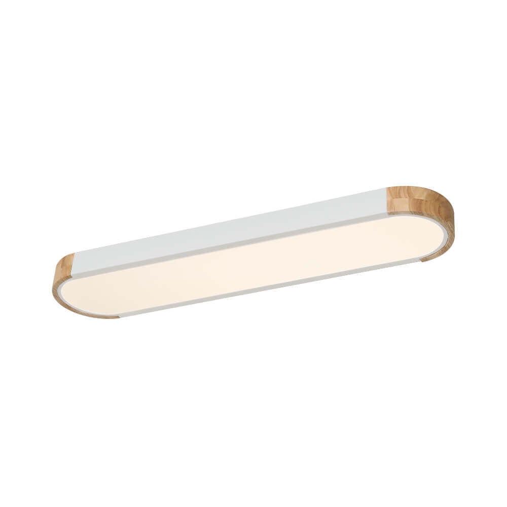 Plafonnier LED ovale fin avec détails en bois | Luminaire encastré à intensité variable pour salon et chambre | Lustre moderne extra-plat | Câblage fixe