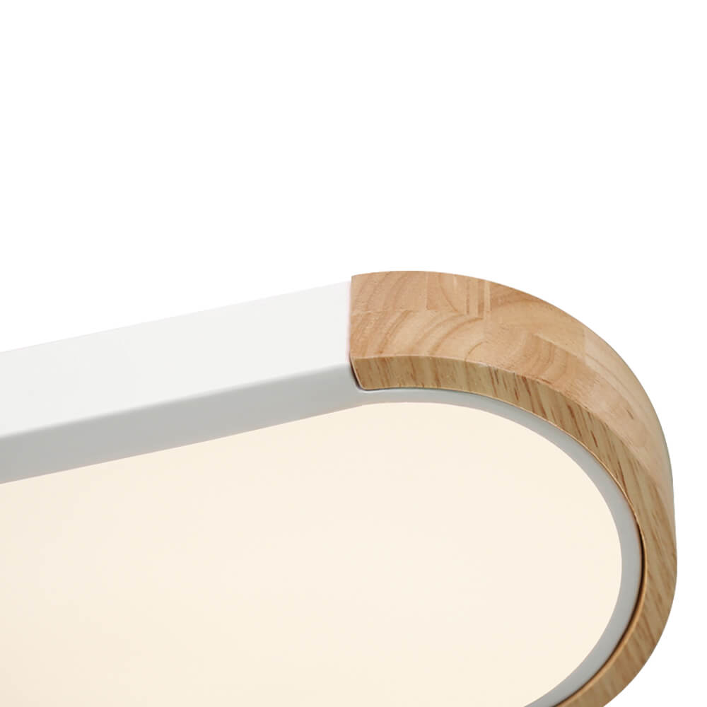 Plafonnier LED ovale fin avec détails en bois | Luminaire encastré à intensité variable pour salon et chambre | Lustre moderne extra-plat | Câblage fixe