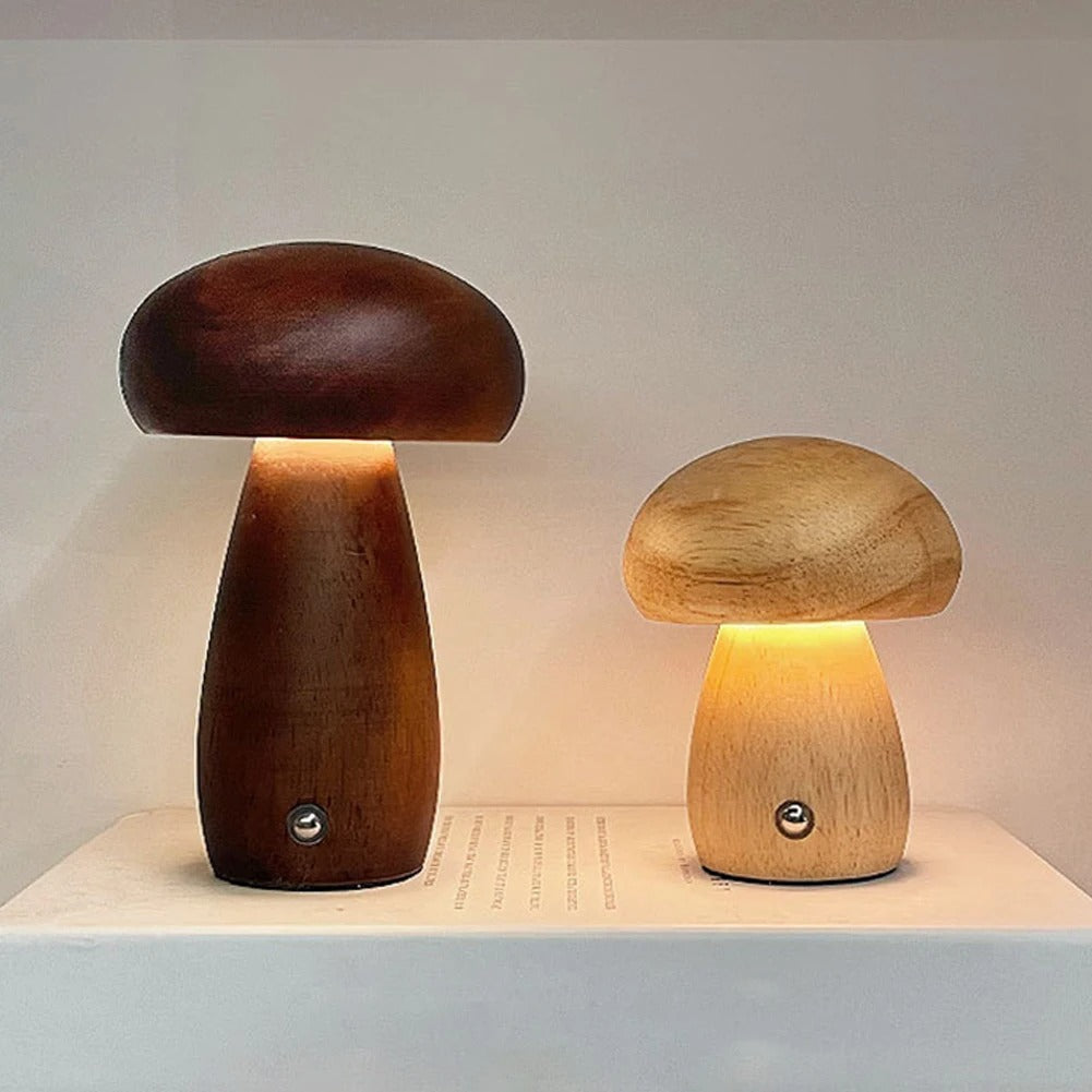 Lampe de table champignon en bois à intensité réglable – Lampe de table alimentée par USB pour une ambiance chaleureuse et la décoration du salon