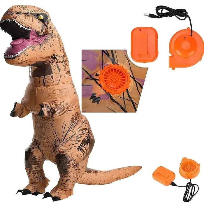 Déguisement d'Halloween pour adultes, costume gonflable avec ventilateur intégré, déguisement de dinosaure T-Rex à gonfler pour les fêtes
