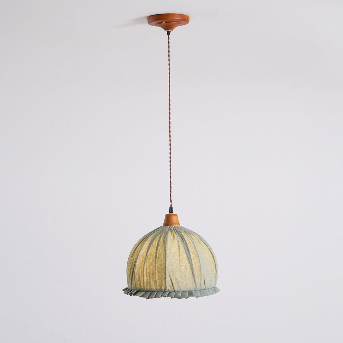 Hanging Ceiling Light Fixture with Fabric Shade 12 Inch Natural Wood Drum Pendant for Dining Room Kitchen Island Bedroom E26 Socket Adjustab