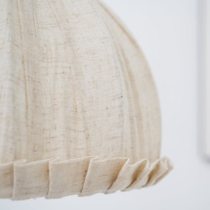 Hanging Ceiling Light Fixture with Fabric Shade 12 Inch Natural Wood Drum Pendant for Dining Room Kitchen Island Bedroom E26 Socket Adjustab