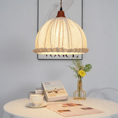Hanging Ceiling Light Fixture with Fabric Shade 12 Inch Natural Wood Drum Pendant for Dining Room Kitchen Island Bedroom E26 Socket Adjustab