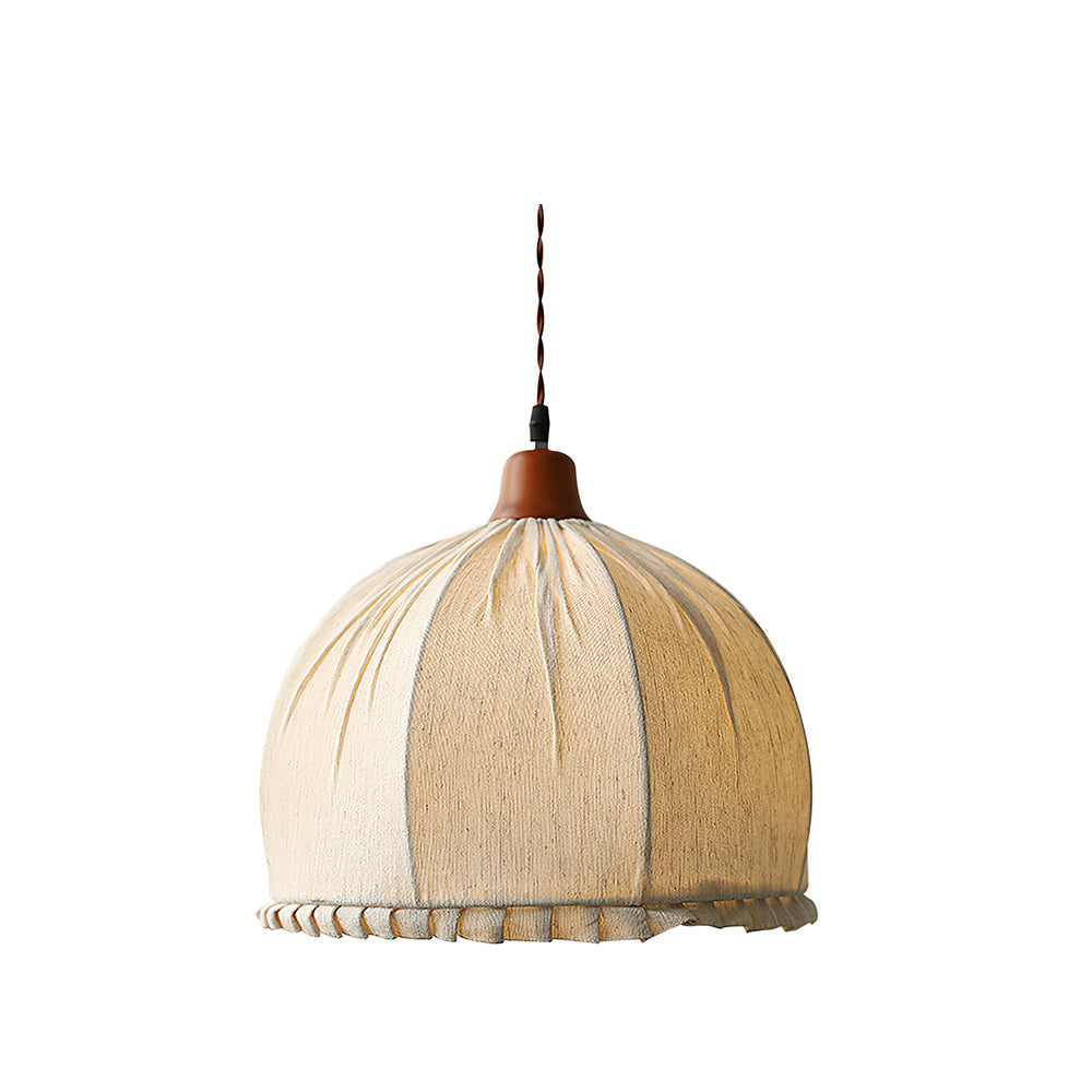Hanging Ceiling Light Fixture with Fabric Shade 12 Inch Natural Wood Drum Pendant for Dining Room Kitchen Island Bedroom E26 Socket Adjustab